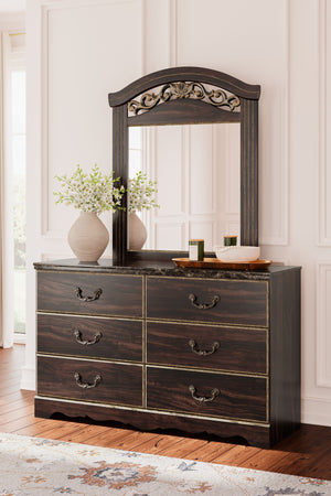  this bedroom set offers a grand design accented with rich hues and eye-catching details. Stately from every angle