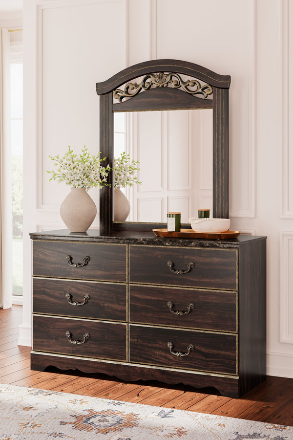  this bedroom set offers a grand design accented with rich hues and eye-catching details. Stately from every angle