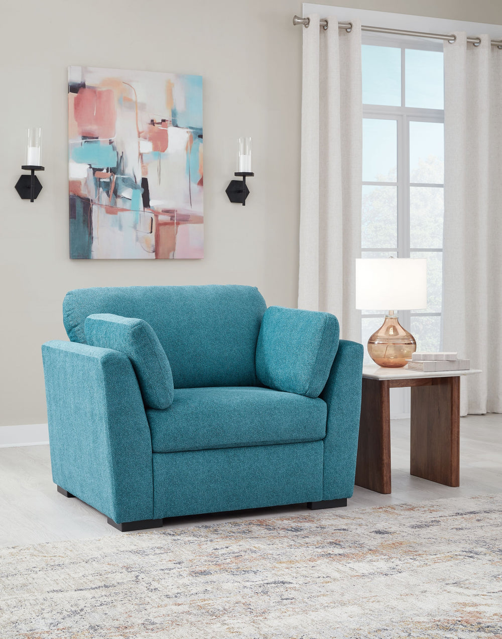 You want your home to reflect your modern, trendy eye for design. This seating package is here to help. Bold, bright and beautiful, it adds a fashion-forward pop of color to your living room. Velvet-like upholstery and matching bolster pillows keep comfor