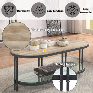 Brantley - Coffee Table - Oak & Sandy Black Finish - Metal - 18"