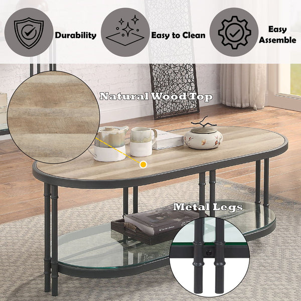 Brantley - Coffee Table - Oak & Sandy Black Finish - Metal - 18"