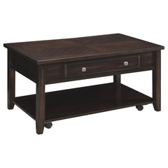 This 40-inch lift-top coffee table seamlessly blends style, functionality, and mobility. Crafted from poplar, plywood, and engineered wood with birch veneer, it features a rich walnut finish that adds warmth to any space. The lift-top design reveals a spa