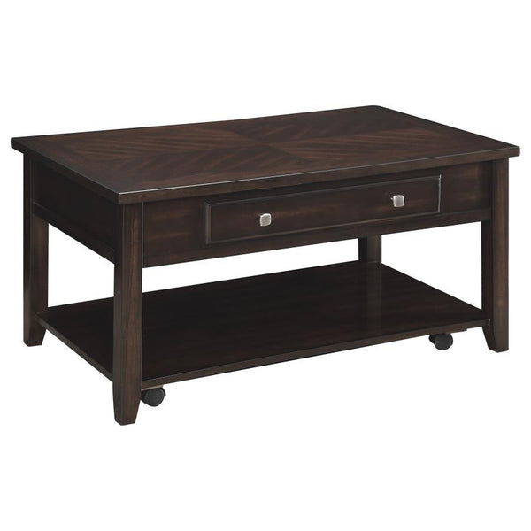 This 40-inch lift-top coffee table seamlessly blends style, functionality, and mobility. Crafted from poplar, plywood, and engineered wood with birch veneer, it features a rich walnut finish that adds warmth to any space. The lift-top design reveals a spa