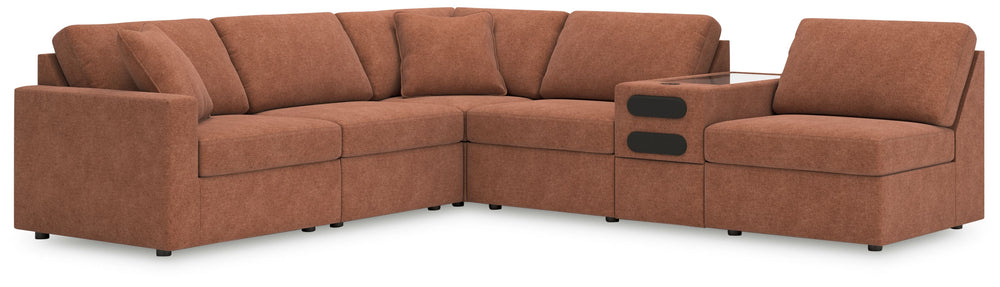 Looking cool and contemporary is great. But when it comes down to it, youâ€™re all about low-maintenance lounging. With the performance fabric on this sectional with audio system, cleaning spills is a breeze. Its customizable modular design caters to your