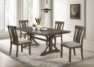 Bring rustic elegance to your dining space with this stunning farmhouse-inspired dining set, designed for both style and functionality. The beautifully crafted table features a robust trestle base, adding character and durability, while its rich wood fini