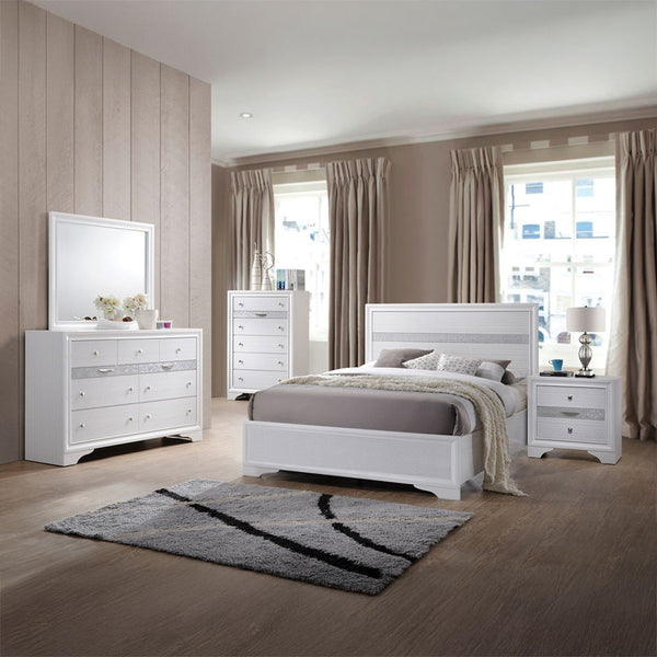  and low profile footboard in bright white finish with contrasting sparkling acrylic trim