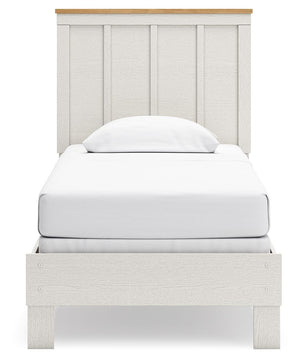 Linnocreek - White / Warm Brown - Twin Panel Bed