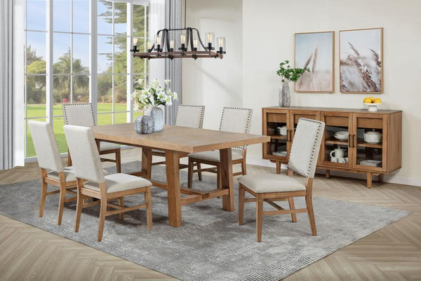 This sophisticated dining set combines timeless style with durability for an inviting dining experience. The extension dining table features a removable 16-inch leaf, expanding from 60 to 76 inches to accommodate both casual meals and formal gatherings. S
