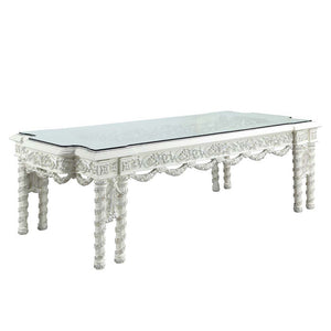 Sophisticated luxury radiates beautifully in the Vanaheim Dining Room Collection. Fabulous floral design with gorgeous details in each piece makes the collection classical and timeless. Antique white finish gives the surface an alluring feel and elegant t