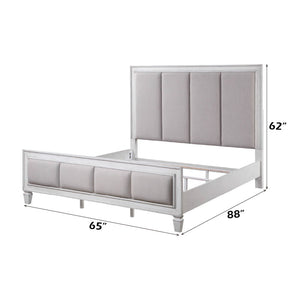Katia - Queen Bed - Gray Linen & White Finish