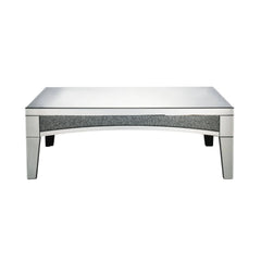 Brighten up your empty living room with the Nowles occasional table. This table offers a mirrored top and arched apron with faux stone inlay. The structure built from composite wood and mirrored panels covering every surface. A glam display table that nat