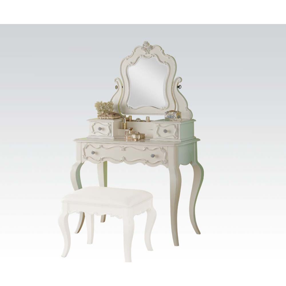 Vanity Desk w/Mirror Leg Desk with 1 Drw Jewelry Mirror with Tilt Function and 2 Drw<br/><br/><b>Product Features</b><ul><li>Vanity Desk w/Mirror</li><li>Leg Desk with 1 Drw</li><li>Jewelry Mirror with Tilt Function and 2 Drw</li><li>Case: 1Set/3Ctn</li><