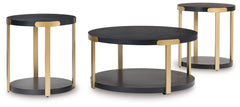 Reflect your cool, contemporary eye for design with this table set. Pairing a gleaming goldtone finish and black wood grain pattern, it crafts a luxe look for your living room. The lower shelves are well-suited for displaying your favorite decor, while ca
