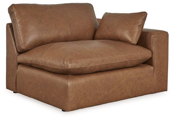 This right-arm facing corner chair is made with a combination of 100% top grain leather and faux leather upholstery. Fully finished on all sides, it pairs with other items in the series to make a modular sectional.<br><br><b>Additional Dimensions</b><br><