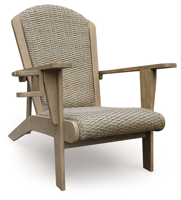 This Adirondack chair takes a classic design to new heights of relaxation. Comfortably padded and crafted with durable eucalyptus wood and handwoven resin wicker, this chair weathers the seasons beautifully with exceptional form and function.<br><br><b>Ad