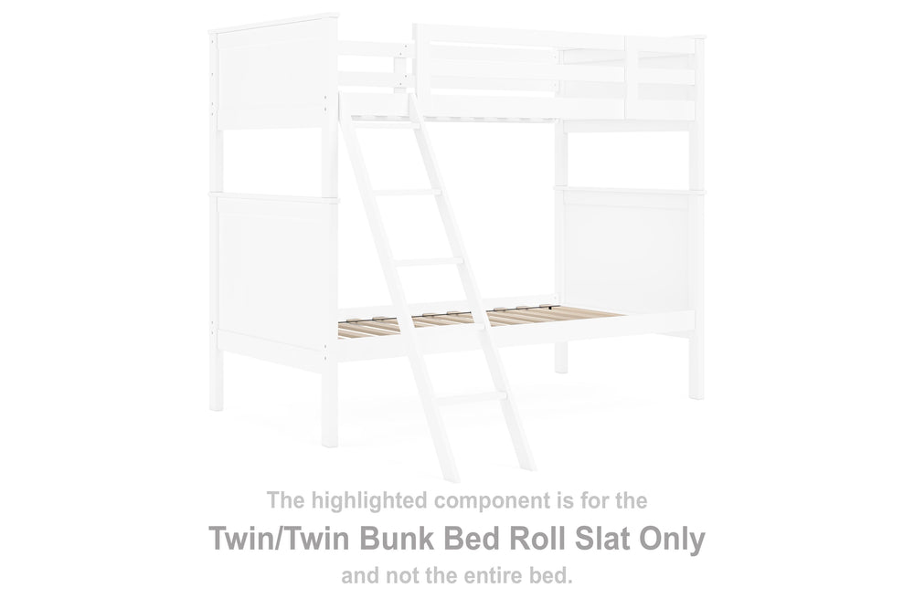 This set of twin-over-twin bunk bed roll slats is made with solid hardwood and MDF substrate. Pairs with other items in the series to make a bed kit.<br/><br/><b>Product Features</b><ul><li>Compatible with other B396 items, sold separately</li></ul><br/>