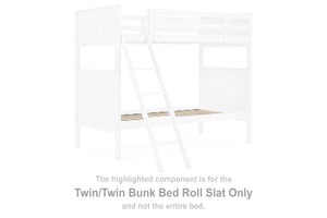 This set of twin-over-twin bunk bed roll slats is made with solid hardwood and MDF substrate. Pairs with other items in the series to make a bed kit.<br/><br/><b>Product Features</b><ul><li>Compatible with other B396 items, sold separately</li></ul><br/>