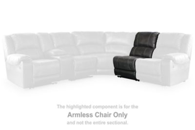 This armless chair is made with faux leather upholstery. Pairs with other items in the series to make a sectional.<br><br><b>Additional Dimensions</b><br><ul><li>Seat depth: 22-"</li><li>Seat height: 20-"</li><li>Top of cushion to top of back: 21-"</li><l