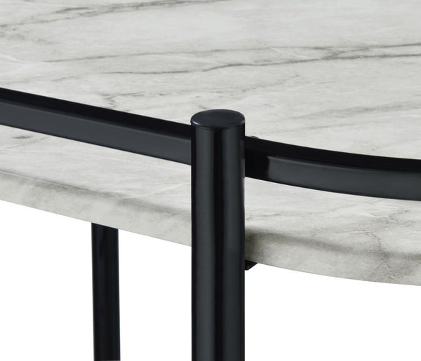Desiree - 2-Tier Faux Marble Shelf Metal Bar Cart - Black