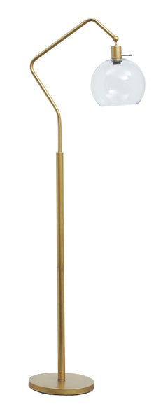 See light through a modern-day lens with this floor lamp. Antiqued brass-tone finish has the warm, eye-catching aesthetic you love. Glass shade hangs from a beautiful angular arm to illuminate your home.<br><br><b>Additional Dimensions</b><br><ul><li>Shad