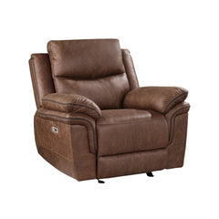 The Ryland Power Glider Recliner in Brown combines durability, luxurious comfort, and modern convenience for the ultimate relaxation experience. Crafted with premium hardwood and plywood frames, it ensures long-lasting stability and support. The resilient