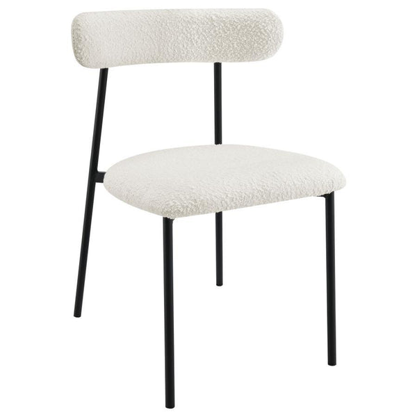  offering the perfect complement to soft white boucle upholstery.