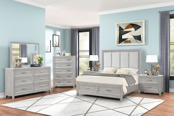  a collection that promises both style and functionality for your sanctuary. This suite features a storage bed with a plush upholstered headboard