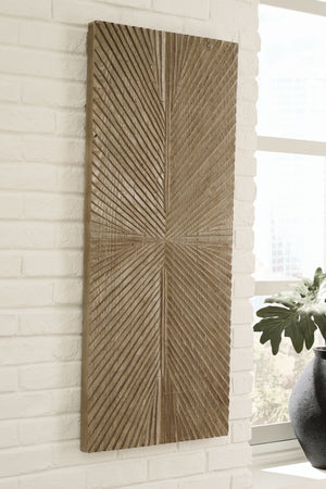  this wall sculpture is a natural wonder. Showcasing a sunburst design and finished in a distressed brown for a sense of organic beauty
