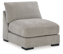 This armless chair is made with polyester upholstery. Fully finished on all sides, it pairs with other items in the series to make a modular sectional.<br><br><b>Additional Dimensions</b><br><ul><li>Seat depth: 27-"</li><li>Seat height: 21-"</li><li>Top o