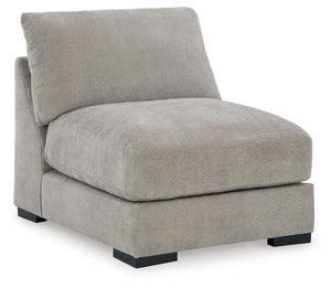 This armless chair is made with polyester upholstery. Fully finished on all sides, it pairs with other items in the series to make a modular sectional.<br><br><b>Additional Dimensions</b><br><ul><li>Seat depth: 27-"</li><li>Seat height: 21-"</li><li>Top o