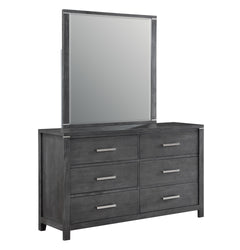 The Odessa Bedroom Collection embodies modern sophistication and luxurious comfort. Crafted with high-quality pine solids and Mindy Veneers, this collection showcases the perfect blend of durability and beauty. The charcoal gray finish with white hangup a