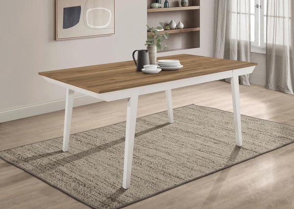  the table shows off a acacia brown wood top that brings warmth and dimension with earthy wood grain patt