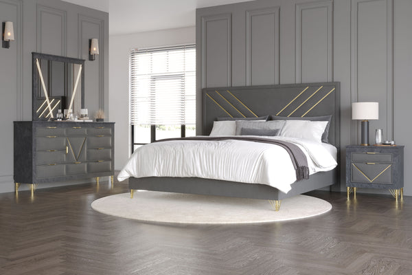  featuring an upholstered panel bed