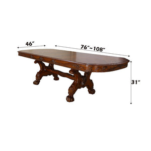  shaped top and decorative carving inlay veneers on apron. The dining chairs reflect carefully selected wood carving and upholstery in a symphony of