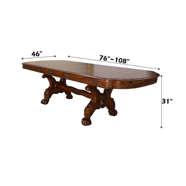  shaped top and decorative carving inlay veneers on apron. The dining chairs reflect carefully selected wood carving and upholstery in a symphony of