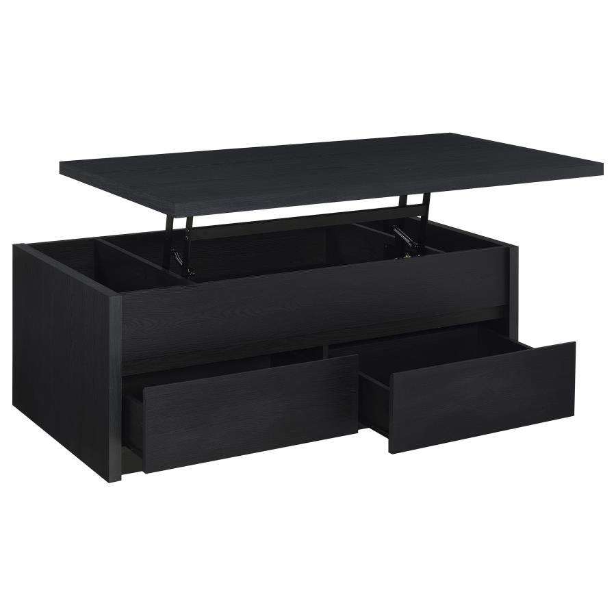 This lift-top cocktail table combines functionality and style, offering hidden storage and versatile use. Constructed from durable engineered wood with an eco-friendly, scratch-resistant laminate veneer, its lift-top mechanism provides a flexible surface 