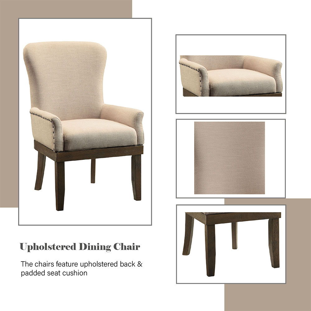 The Landon collection will help you create a sophisticated and distinctive dining area in your home. Made of solid hardwoods with distressed veneer, combines a bold table top finish with a trestle table stand. The Wingback chairs features gently curved ba