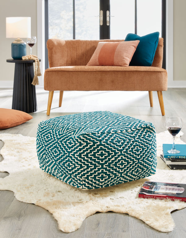  it can also be topped with a tray for an instant end table. Youâ€™ll love how beautifully the pouf-'s on-trend geometric design blen