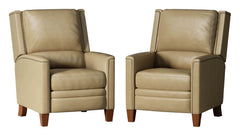The Connor recliner boasts an effortless manual pushback recline for seamless relaxation. Upholstered in the finest soft leather with a custom match, it exudes sophistication. The decorative twisted rope stitching detail adds a touch of elegance, while th