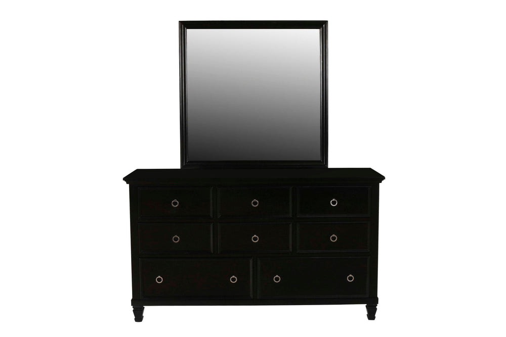 The Tamarack Mirror in Black offers a perfect blend of durability and style. Crafted with a combination of solid poplar, basswood veneers, and eco-friendly manufactured wood, this mirror ensures strength and long-lasting durability. Its versatile transiti