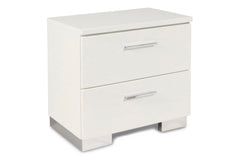 Enhance your bedroom with the Sapphire Modern 2-Drawer Nightstand in high gloss white. Constructed from high-quality manufactured wood, this nightstand features a smooth, ripple-free surface and a glossy white laminate finish for a sleek, contemporary loo