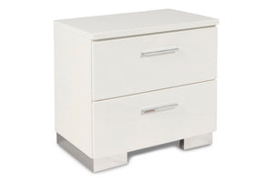 Enhance your bedroom with the Sapphire Modern 2-Drawer Nightstand in high gloss white. Constructed from high-quality manufactured wood, this nightstand features a smooth, ripple-free surface and a glossy white laminate finish for a sleek, contemporary loo