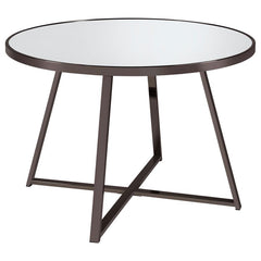 Gather for delicious meals with your favorite people in chic style with this contemporary dining table. The round table epitomizes modern minimalist design principles while adding decorative flair with subtle geometric touches in its angular, open frame s