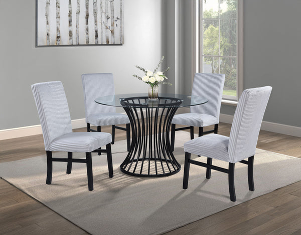  featuring a sculptural black metal base that adds an artistic flair and a se