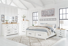 Ashbryn - 6 Pc. - Dresser, Mirror, Chest, King Panel Storage Bed - White / Natural