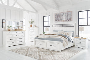 Ashbryn - 6 Pc. - Dresser, Mirror, Chest, King Panel Storage Bed - White / Natural