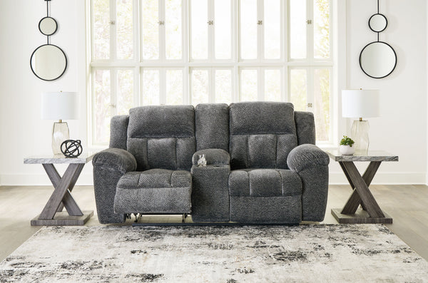 Frohn - Graphite - Dbl Reclining Loveseat with Console