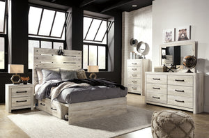 Cambeck - Whitewash - Full Panel Bed with 4 Storage Drawers