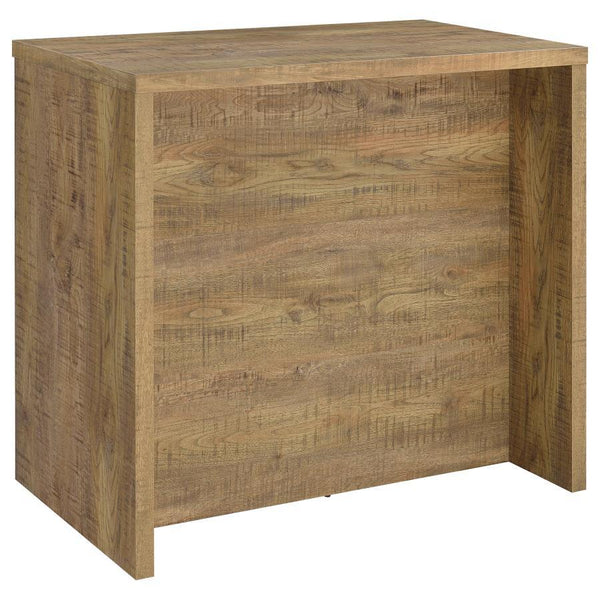 This home bar combines modern style with functionality, crafted from engineered wood and laminate veneer for a sleek, durable design. Perfect for entertaining, it features a wine bottle grid that holds up to 12 bottles, multiple open shelves for organizat