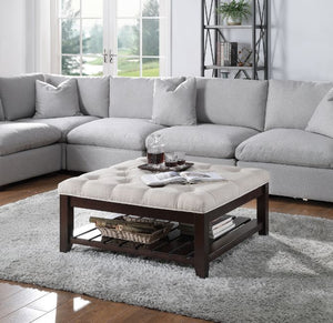 Aizen - Ottoman - Beige Fabric & Espresso Finish